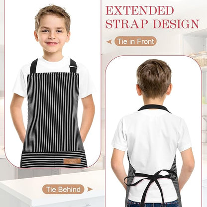 2 Pack Stripes Kids Apron, Kids Cooking Aprons with 2 Pockets, Cute Aprons for Cooking for Boys and Girls