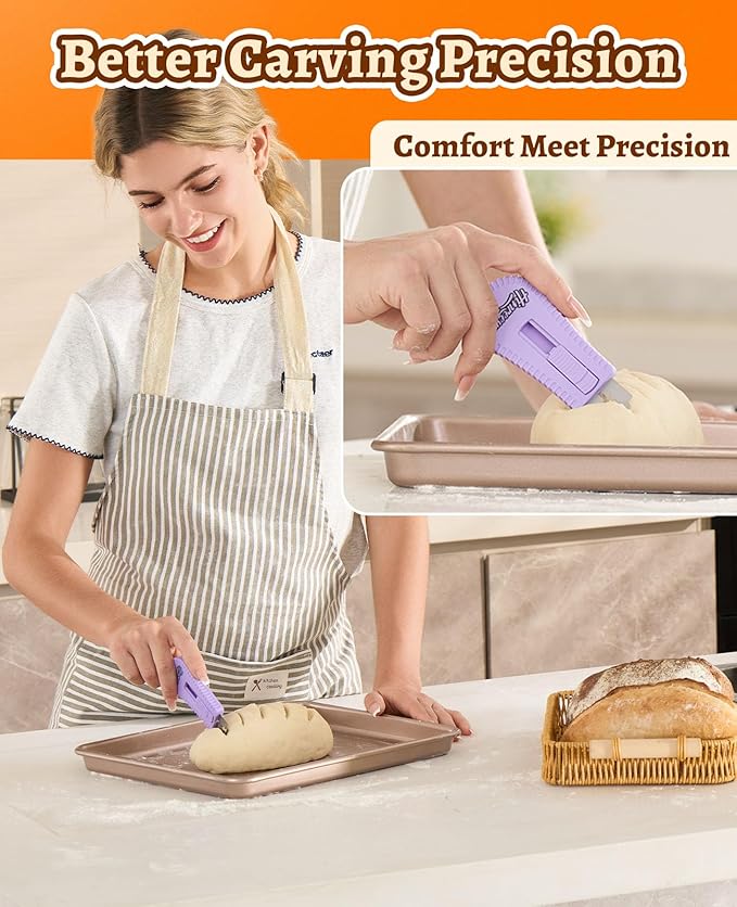 Bread Scoring Tool for Sourdough, Magnetic Bread Lame with 5 Stainless Steel Blades, Ergonomic ABS Handle, Perfect for Artisan Breads, Baguettes, and Dough Scoring, Ideal for Bakers (Purple)