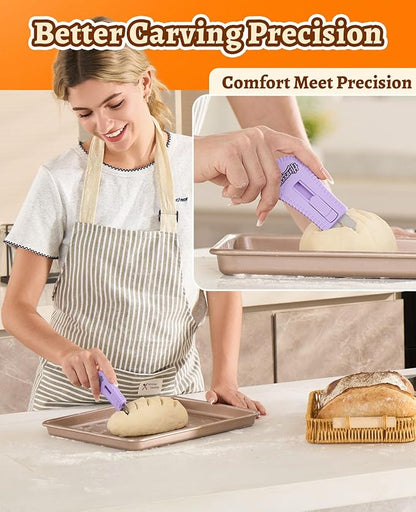 Bread Scoring Tool for Sourdough, Magnetic Bread Lame with 5 Stainless Steel Blades, Ergonomic ABS Handle, Perfect for Artisan Breads, Baguettes, and Dough Scoring, Ideal for Bakers (Purple)