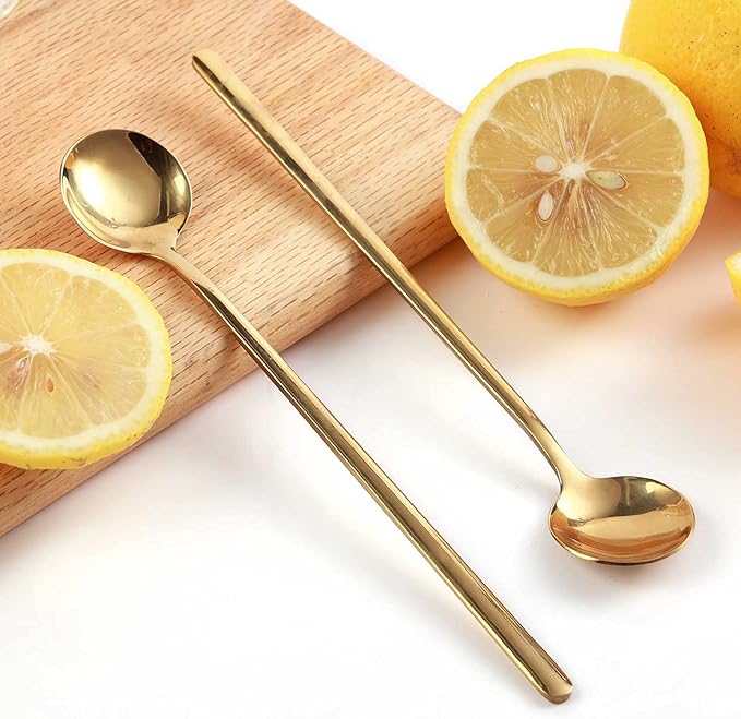 4 PCS 6.7 Inches Coffee/ Tea Spoons Long Handle, Gold, Ice Tea, Espresso Stainless Steel Long Spoons for Stirring - Image 6