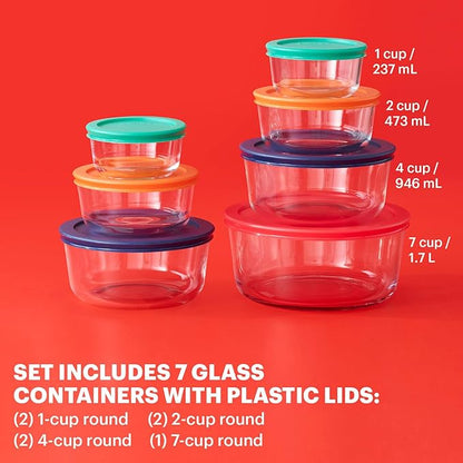 Pyrex Simply Store (7-Pack) Glass Food Storage Containers Set, (1, 2, 4 & 7 Cup) Meal Prep Containers With Plastic BPA-Free Lids, Dishwasher & Microwave Safe - Image 3