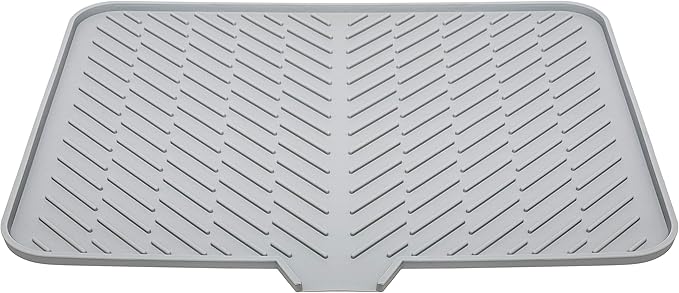 Luxet Silicone Dish Drying Mat with Built-in Drain Lip - Hygienic Drying Pad - Sturdy Compact Easy to Clean Tray Protects Surfaces Prevents Water Build Up - 23 X 17 (Grey) by Luxet