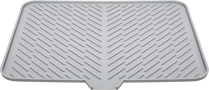 Luxet Silicone Dish Drying Mat with Built-in Drain Lip - Hygienic Drying Pad - Sturdy Compact Easy to Clean Tray Protects Surfaces Prevents Water Build Up - 23 X 17 (Grey) by Luxet