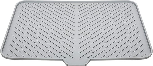 Luxet Silicone Dish Drying Mat with Built-in Drain Lip - Hygienic Drying Pad - Sturdy Compact Easy to Clean Tray Protects Surfaces Prevents Water Build Up - 23 X 17 (Grey) by Luxet