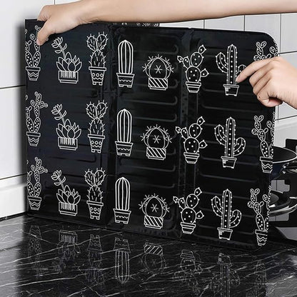 3 Sided Splatter Guard, Aluminum Grease Splatter Screen for Stove Top Foldable Oil Barrier Proof Splash for Kitchen Restaurant Use (Black)