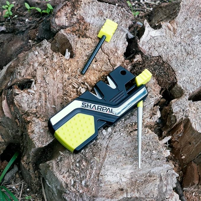 SHARPAL 101N-G Kitchen Pocket Knife Sharpener Survival Camping Tool with 2 Fire Starters Ferro Rod, Whistle & Diamond Sharpening Rod for Straight and Serrated Blade - Image 2