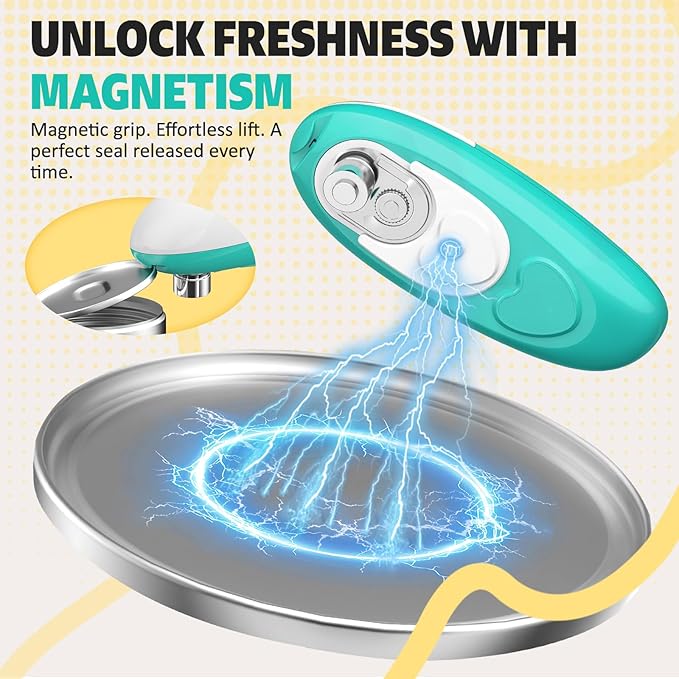 Handsfree One Touch Electric Can Opener, Smooth Edge Automatic Can Opener Fits All Can Sizes, Handheld Battery Operated Easy and Safe Kitchen Gadget for Seniors with Arthritis