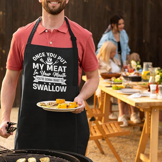 SANDJEST Funny Mens Aprons with Pockets for BBQ Grilling Cooking Grandpa Husband Apron for Birthday Christmas Father's Day