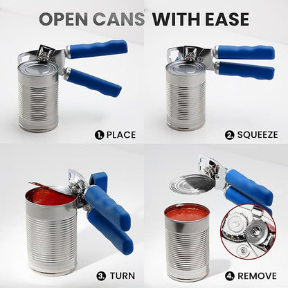 Zulay Kitchen Heavy Duty Stainless Steel Can Opener Manual with Bottle Opener - Rust Proof Manual Can Opener With Turn Knob & Comfy Soft Grip Handles - Royal Blue - Image 6