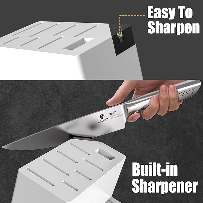 imarku® Knife Set, Japanese HC Stainless Steel 15 PCS Kitchen Knife Set With Block With Built-in Sharpener, Razor-Sharp Blade Knife Block Set With Dotted Ergomomic Handle, Best Birthday Gifts, White - Image 3