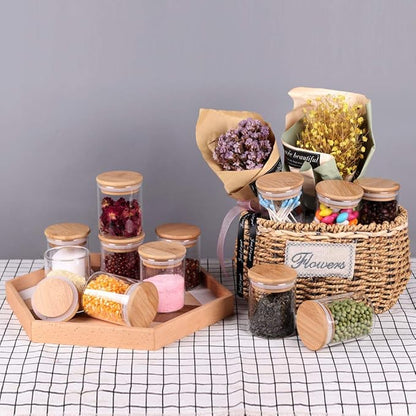 Tzerotone Glass Jars Set,Upgrade Spice Jars with Wood Airtight Lids and Labels, 6oz 12 Piece Small Food Storage Containers for Home Kitchen, Tea, Herbs, Sugar, Salt, Coffee, Flour, Herbs, Grains… - Image 6