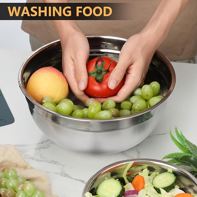 Hunnycook 7 Piece Mixing Bowls with Lids Set - Mixing Bowls Stainless Steel Bowls for Kitchen Baking, Size 0.7, 1.1, 1.5, 2.1, 3.5, 4, 4.5QT, Baking Bowl for Food Preparation, Mixing and Serving Foods - Image 2