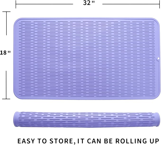 MicoYang Silicone Dish Drying Mat for Multiple Usage,Easy clean,Eco-friendly,Heat-resistant Silicone Mat for Kitchen Counter or Sink,Refrigerator or Drawer Liner Light Purple 4XL 32 inches x 18 inches - Image 2