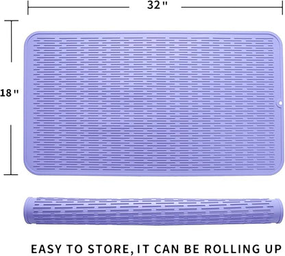 MicoYang Silicone Dish Drying Mat for Multiple Usage,Easy clean,Eco-friendly,Heat-resistant Silicone Mat for Kitchen Counter or Sink,Refrigerator or Drawer Liner Light Purple 4XL 32 inches x 18 inches - Image 2