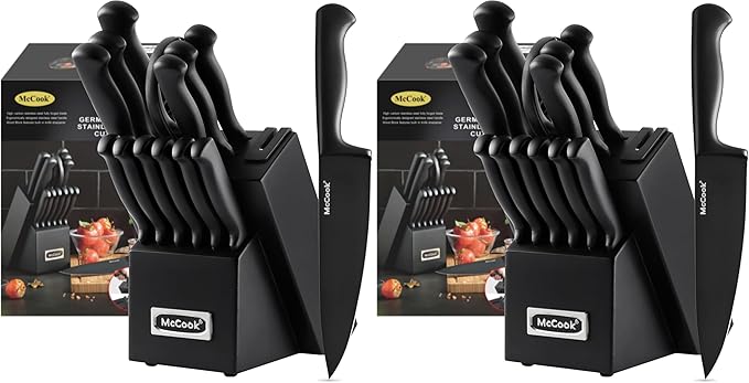 McCook® Knife Sets,German Stainless Steel Knife Block Sets with Built-in Sharpener, Black (Pack of 2) by McCook