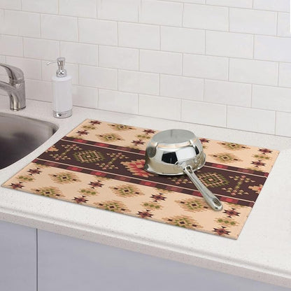 American Aztec Dish Drying Mat Traditional Ethnic Style Design Geometric Drying Rack Pad Countertop Dishes Ultra Absorbent Microfiber Kitchen Counter Mat 18x24 Inch