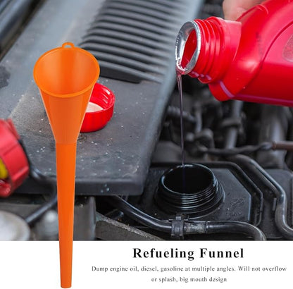 2 PCS Oil Funnel, Multi-Purpose Plastic Long Neck Oil Funnel, Automotive Use Funnels for Filling Oils Lubricants Water Diesel, Kitchen Funnels for Filling Bottles Jars (Orange, L+S)