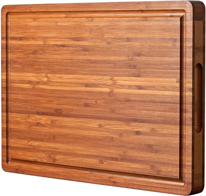Allsum XL Cutting Board for Kitchen, 20x15" Extra Large, 1" Thick Bamboo Wood Butcher Chopping Block, Cheese Board, Durable Reversible with Juice Grooves and Handles by ALLSUM