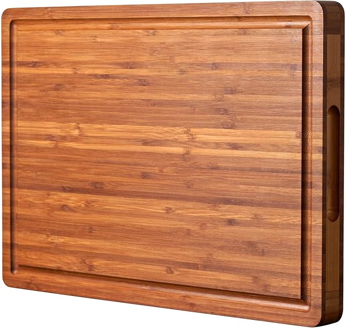 Allsum Bamboo Wood Cutting Board for Kitchen, 1" Thick Butcher Block, Cheese Charcuterie Board, with Side Handles and Juice Grooves, 16x11" by ALLSUM
