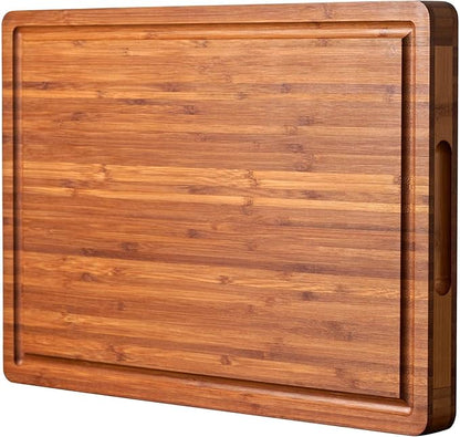 Allsum Bamboo Wood Cutting Board for Kitchen, 1" Thick Butcher Block, Cheese Charcuterie Board, with Side Handles and Juice Grooves, 16x11" by ALLSUM