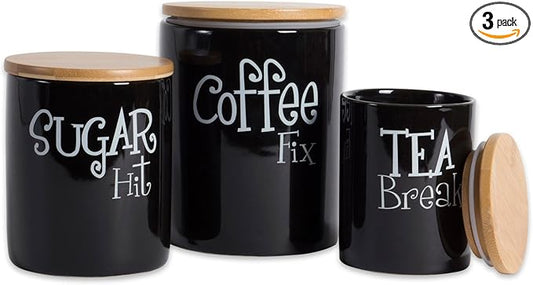 DII Kitchen Accessories Retro Collection, Ceramics, Canister Set, Black, 3 Piece by DII