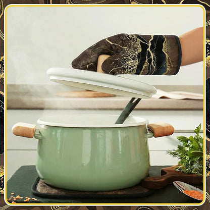 Leinuosen 8 Pcs Kitchen Towels and Dishcloths Sets Oven Mitts and Pot Holders Sets Absorbent Kitchen Gloves Potholders Heat Resistant for Chef Baking Cooking(Coffee,Marble)