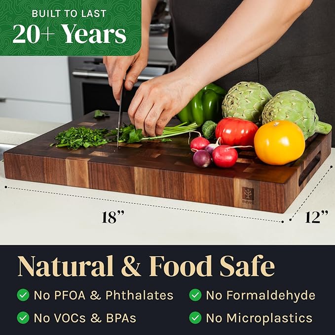 Mevell Walnut Wood Cutting Board for Kitchen, Reversible Wooden Chopping Board With Juice Grooves, Made in Canada (Walnut, 18x12x1.5) - Image 2