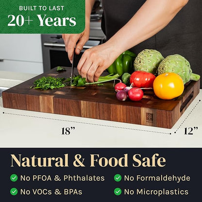 Mevell Walnut Wood Cutting Board for Kitchen, Reversible Wooden Chopping Board With Juice Grooves, Made in Canada (Walnut, 18x12x1.5) - Image 2