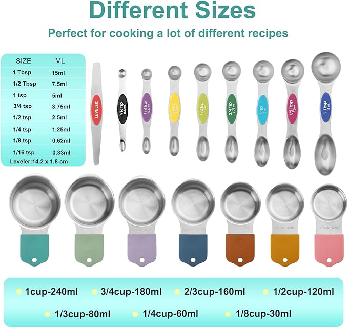 16 Pcs Magnetic Measuring Cups and Spoons Set,Stackable Metal Measure Cup for Measuring Dry and Liquid Ingredients,Kitchen Dry Food, Cooking Baking Measurements - Image 7