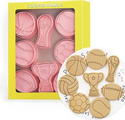 Ball Shape Cookie Cutters Set, 8-PCS 3D Football, Basketball, Baseball, Volleyball, Soccer, Tennis Cookie Cutters for Party Baking and Decoration