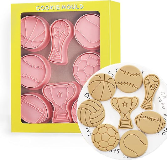 Ball Shape Cookie Cutters Set, 8-PCS 3D Football, Basketball, Baseball, Volleyball, Soccer, Tennis Cookie Cutters for Party Baking and Decoration
