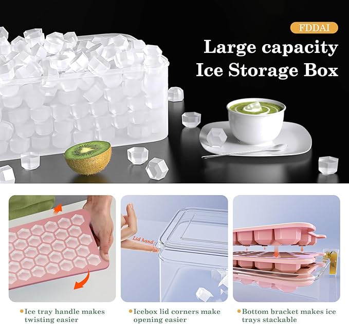 Mini Ice Cube Tray for Freezer: Small Plastic Ice Cubes Trays for Freezer with Box - Easy Release Stackable Mini Ice Cube Maker - Nugget Ice Trays for Freezer with Ice Container - Image 3