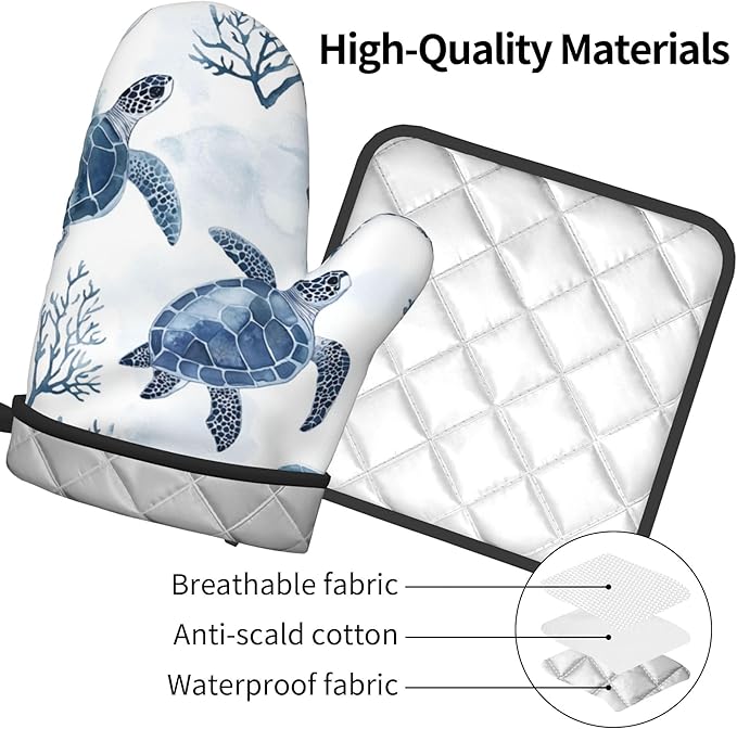 Nautical Oven Mitts for Women - 2 PCS Coastal Oven Gloves Summer Kitchen Mitts Beach Seashell Potholders for Baking and Cooking - Image 4