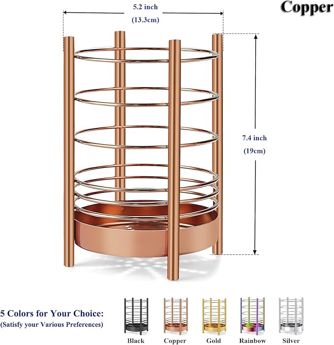Copper Kitchen Utensil Holder for Kitchen Counter, Stainless Steel Utensil Crocks, Titanium Coating Utensil Storage Caddy Organizer, Cooking Utensil Holder, Easy Cleaning (Rose Gold/7.4''x5.2'') - Image 2