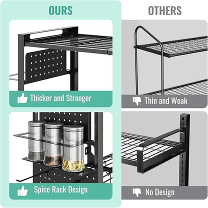 31 Inch Pot Rack Wall Mounted, 2-Tier Pots and Pans Organizer with 20 Hooks & Pan Organizer and Spice Rack, Heavy Duty Hanging Pot Hanger for Kitchen Cookware, Utensils, Black - Image 6