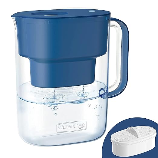 Waterdrop PT-07C Water Filter Pitcher, 10-Cup, NSF Certified, 200-Gallon Long-Life Filter, Improves Coffee & Tea Taste, Reduces PFOA/PFOS and Chlorine, 5X Longer Filter Life, Classic Blue by Waterdrop