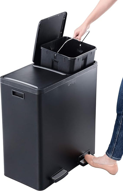 Step N' Sort The 18.5 Gallon Extra Large Capacity, Soft-Step, Dual Trash and Recycling Bin with Removable Inner Bins