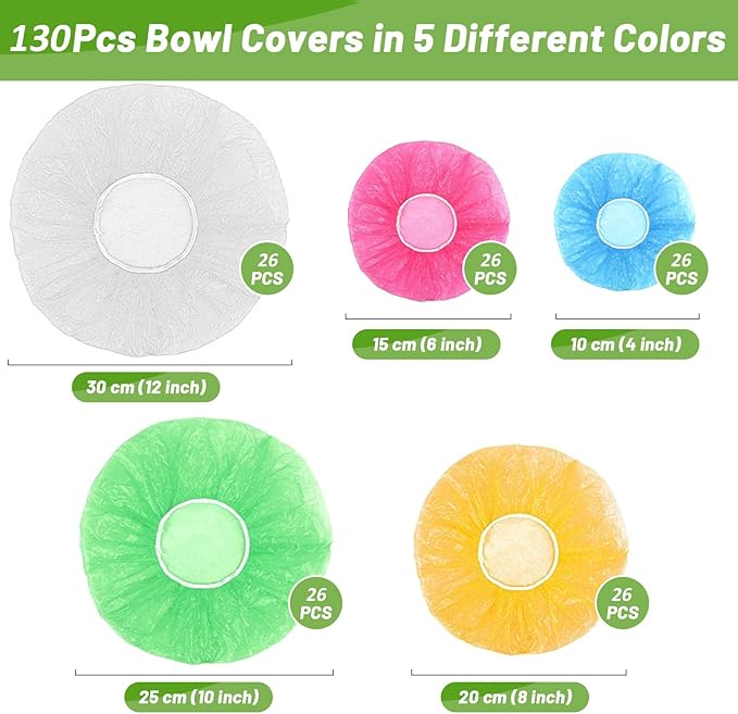 130Pcs Reusable Elastic Food Bowl Storage Covers, Sublaga Bowl Covers, Variety of 5 Translucent Stretchable Sizes and Colorful Dish Plate Covers, Alternative to foil, Plastic Wrap, BPA Free - Image 2