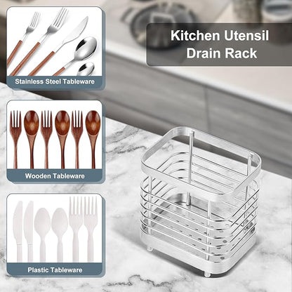 Utensil Holder, Stainless Steel Utensil Drying Rack for Kitchen Counter, Silverware Cutlery Flatware Holder Forks, Knives, Spoons, Chopsticks Organizer (Silver) - Image 8
