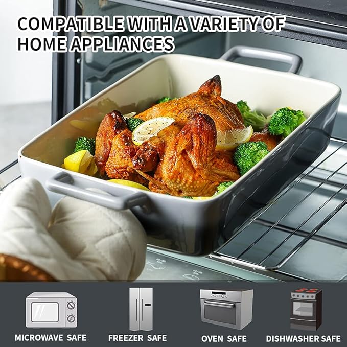 KOOV Bakeware Set, Ceramic Baking Dish, Rectangular Baking Pans for Cooking, Cake Dinner, Kitchen, Banquet and Daily Use, 12 x 8.5 Inches, 3-Piece (Gradient Gray) - Image 5