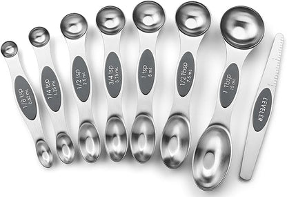 Spring Chef Stainless Steel Magnetic Measuring Spoons Set of 8 with Leveler, Dual Sided Metal Teaspoon & Tablespoon Measuring Spoons - Kitchen Gadgets For Baking and Cooking, Gray by SpringChef
