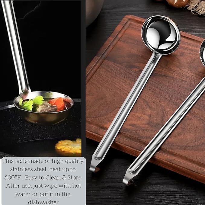 Stainless Steel Ladle 3 & 2-Ounce 2PC, Metal Kitchen Soup Ladle Spoon 12 inch & 10 inch Cooking Utensil. - Image 5