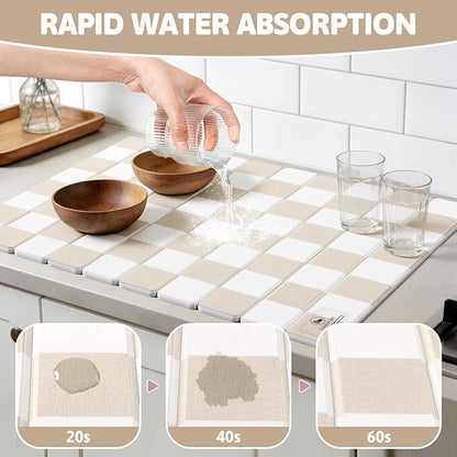 Yamaziot Large Stone Drying Mat for Kitchen Counter, 15.3"x24" Foldable Ultra Absorbent Stone Drying Mat, Quick-Dry Diatomaceous Earth Mat, Non-Slip Heat Resistant Mat for Dishes, Cups, Bottles, Beige