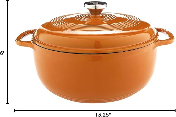 Lodge Essential Enamel Cast Iron Dutch Oven - Perfect for Bread Baking, Braising, Marinating & Slow Cooking - Features Moisture-Sealing Lid & Dual Handles - Kitchen Essentials - 6 Quarts - Apricot - Image 9