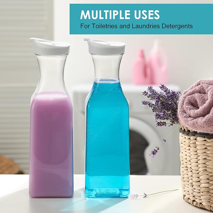 Plastic 50 Oz Water Carafe with Flip Top Lid, Set of 6 Square Base Clear Plastic Juice Container Pitcher - for Water, Iced Tea, Juice, Beverage, Lemonade, Milk and Mimosa Bar - HAND WASH ONLY - Image 7