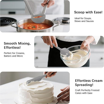 Coukre Silicone Kitchen Cooking Utensils Set with Holder – Heat-Resistant, Food-Grade Kitchen Tools, Spatula, Spoon & Gadgets for Non-Stick Pans, Dishwasher Safe (14, PureGray) - Image 4