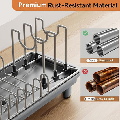 Laveshop Small Dish Drying Rack, Compact Dish Drainer for Kitchen Counter, with Adjustable Back Slots, Space-Saving for Small Kitchens, Gray - Image 4