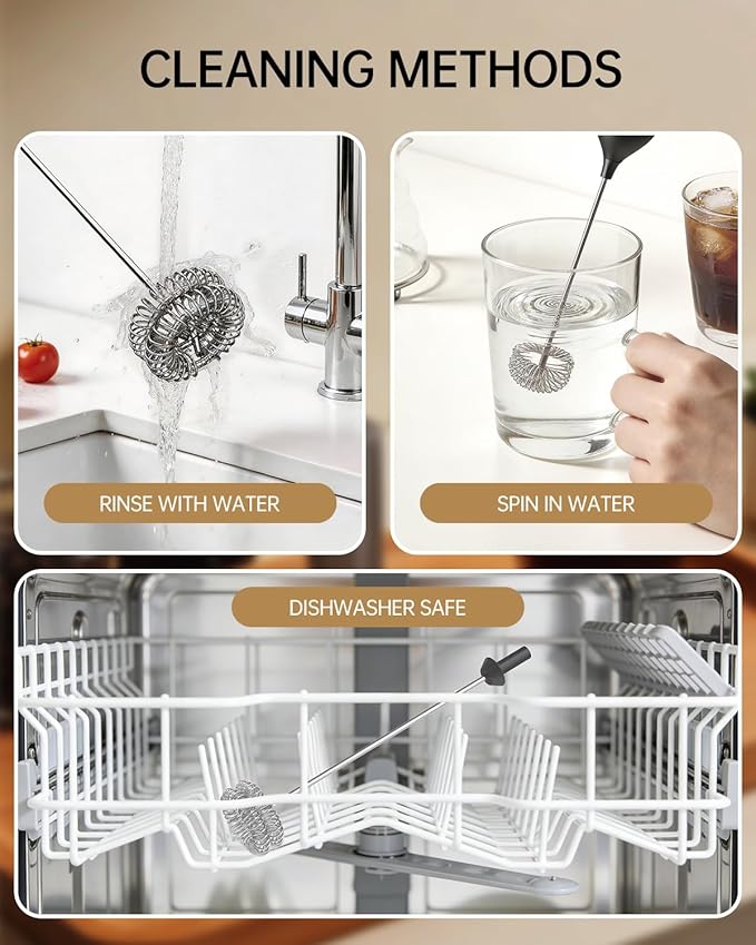 CIRCLE JOY Electric Rechargeable Milk Frother Handheld with Stand, Electric Whisk Milk Frother Wand with Dual Spring Whisk, Portable Drink Mixer for Coffee Cappuccino Latte Matcha, Black