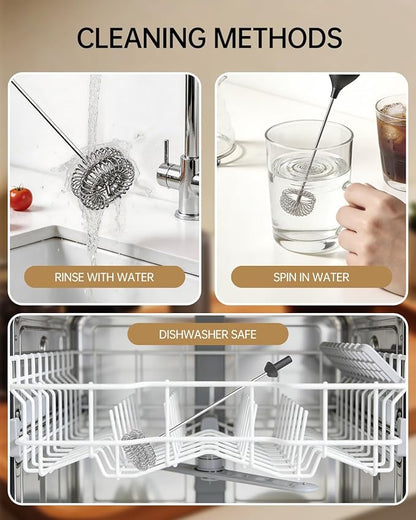 CIRCLE JOY Electric Rechargeable Milk Frother Handheld with Stand, Electric Whisk Milk Frother Wand with Dual Spring Whisk, Portable Drink Mixer for Coffee Cappuccino Latte Matcha, Black