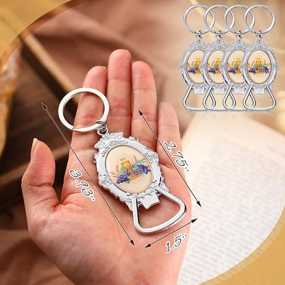 Misdary 12 Pcs First Communion Bottle Opener Keychain Catholic Bottle Opener with Organza Baptism Party Favor for Guest